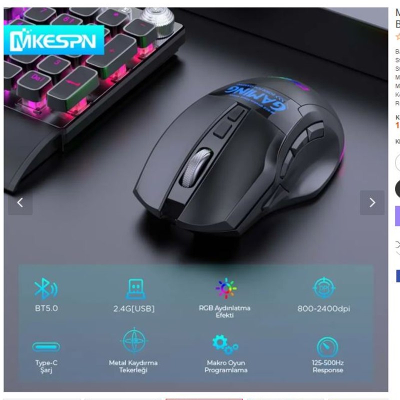 MİKESPN W10 GAMİNG MOUSE ŞARJLI 